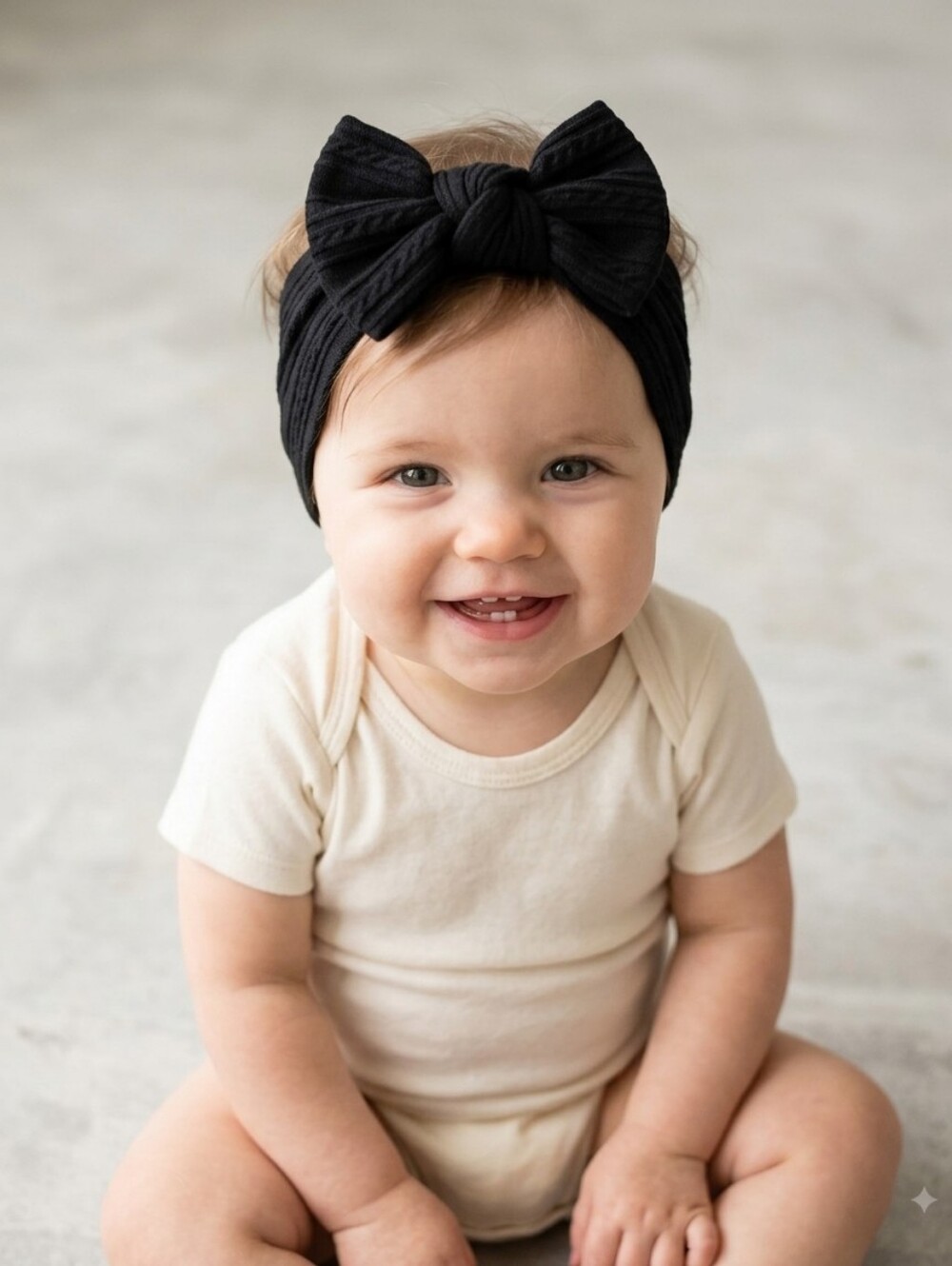 Baby Toddler Black Cable Knit Bow Headband Stretchy Wide Kids Top Knot Hair Band